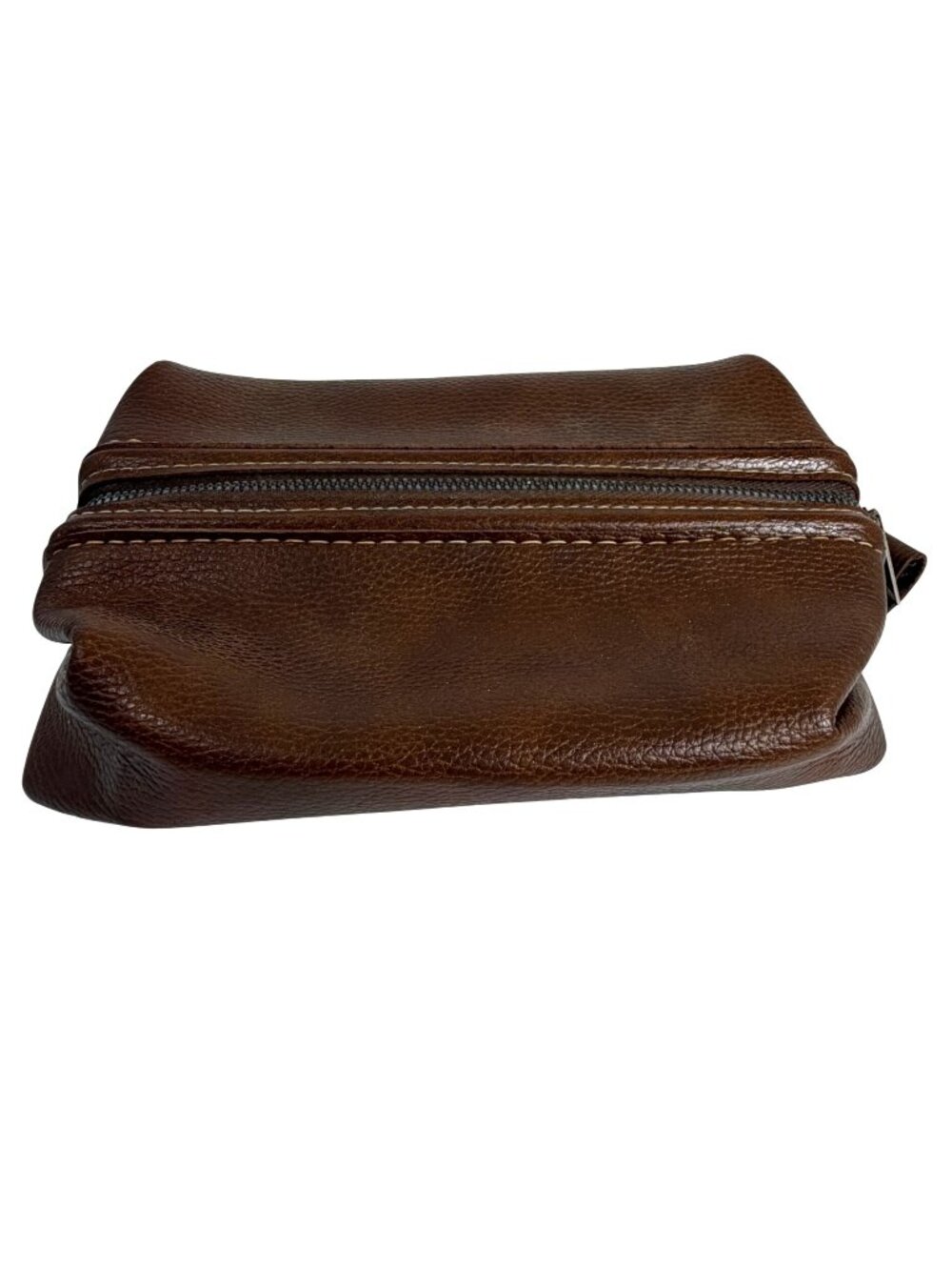 VTG Coats Clark Tuffo Brown Faux Leather Toiletry Travel Dopp Kit Bag Lined